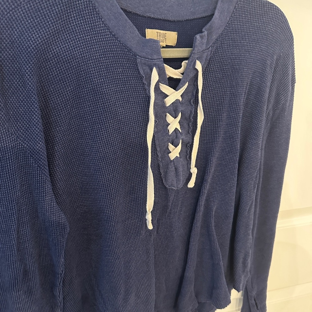 Blue Lace-Up Women's 0x Top